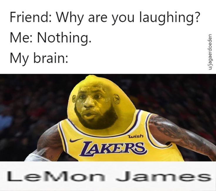 Friend: Why are you laughing?
Me: Nothing.
My brain:
wish
LAKERS
u/jagaerdoeden
LeMon James