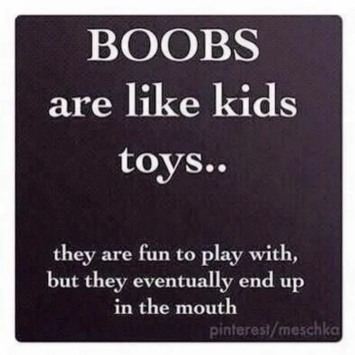 BOOBS
are like kids
toys..
they are fun to play with,
but they eventually end up
in the mouth
pinterest/meschka
