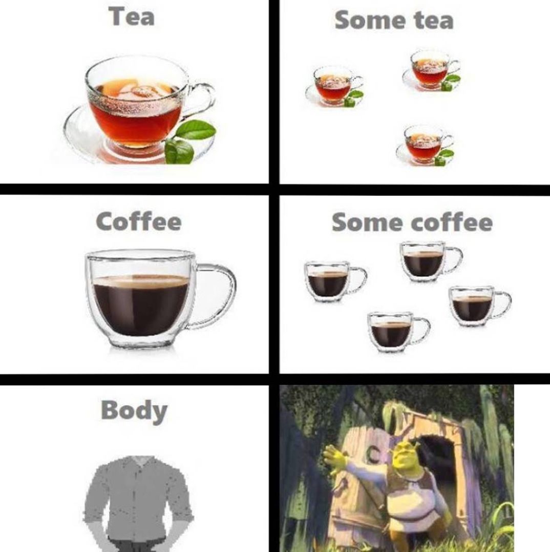 Tea
Coffee
Body
Some tea
Some coffee